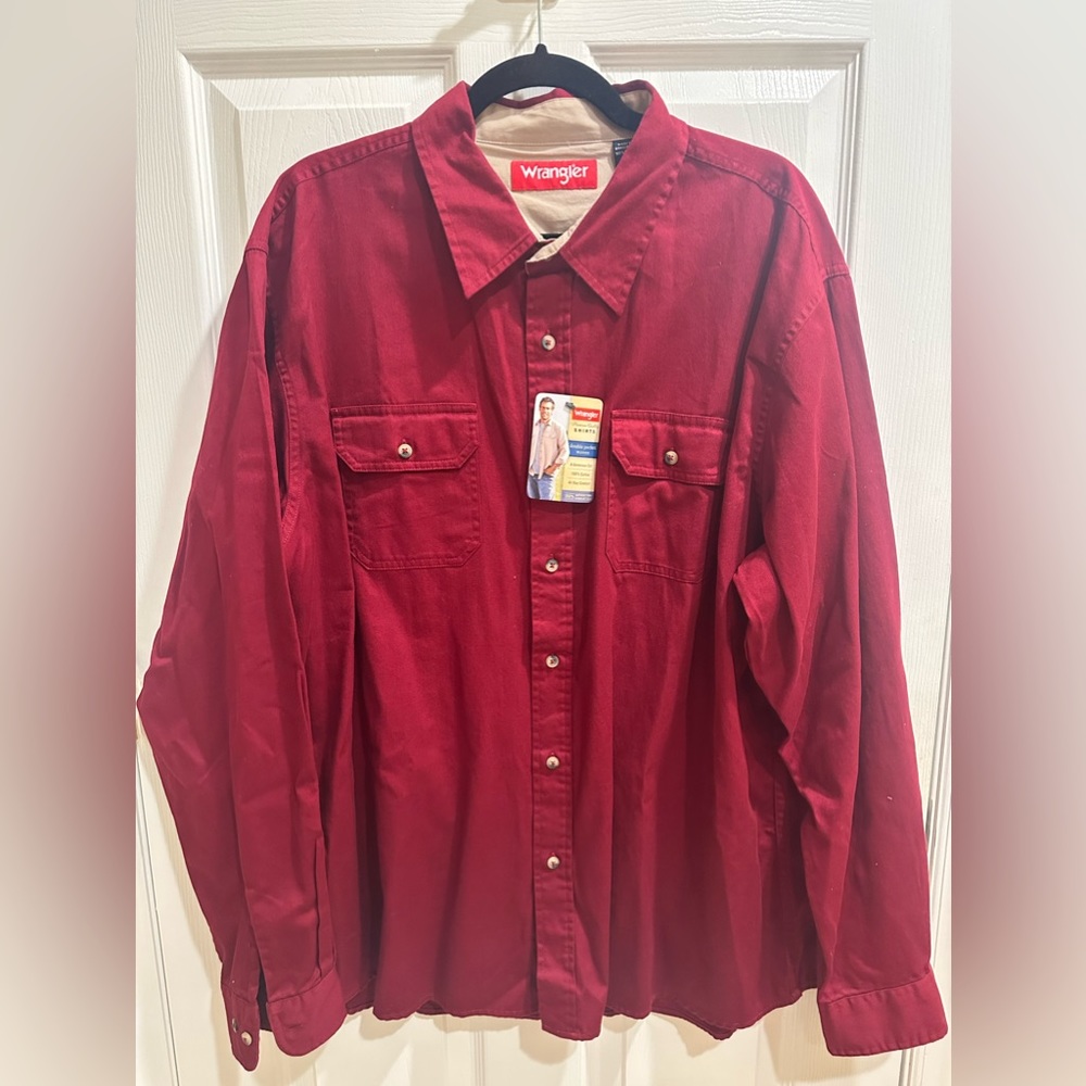 Wrangler 2XL Red Western Long Sleeve Button Double Pocket Woven 100% Cotton